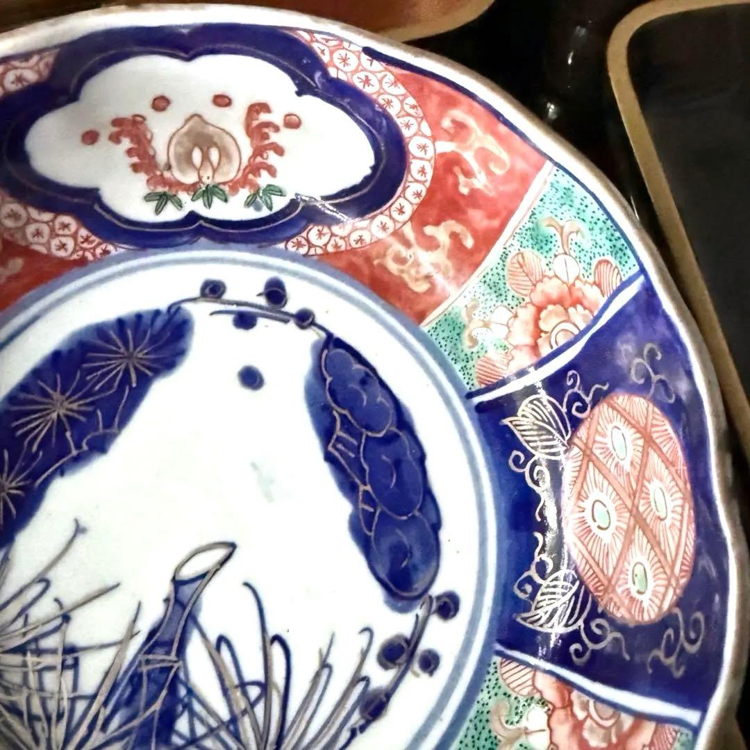 新春特別価格‼️牡丹❌桃　伊萬里桃手松竹梅大膾皿5客　在銘大化年製