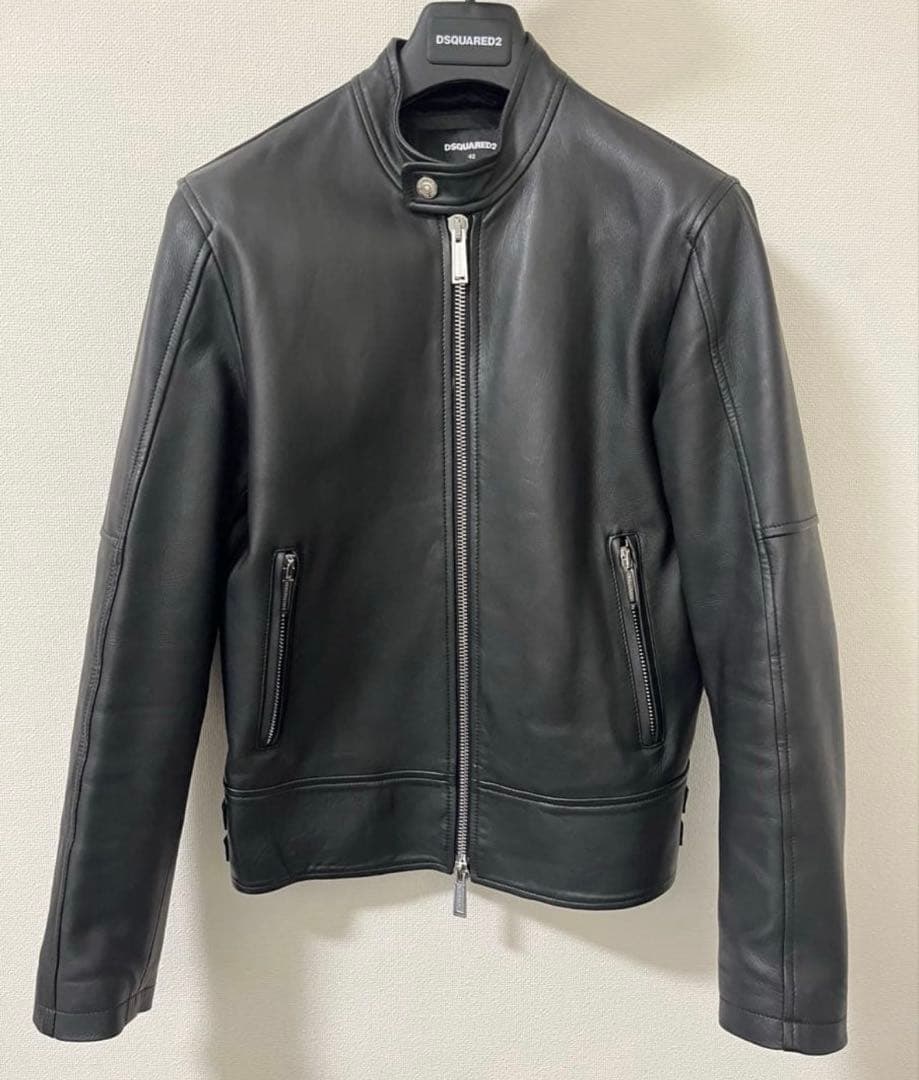 DSQUARED2 ラムレザー シングルライダースジャケット 42