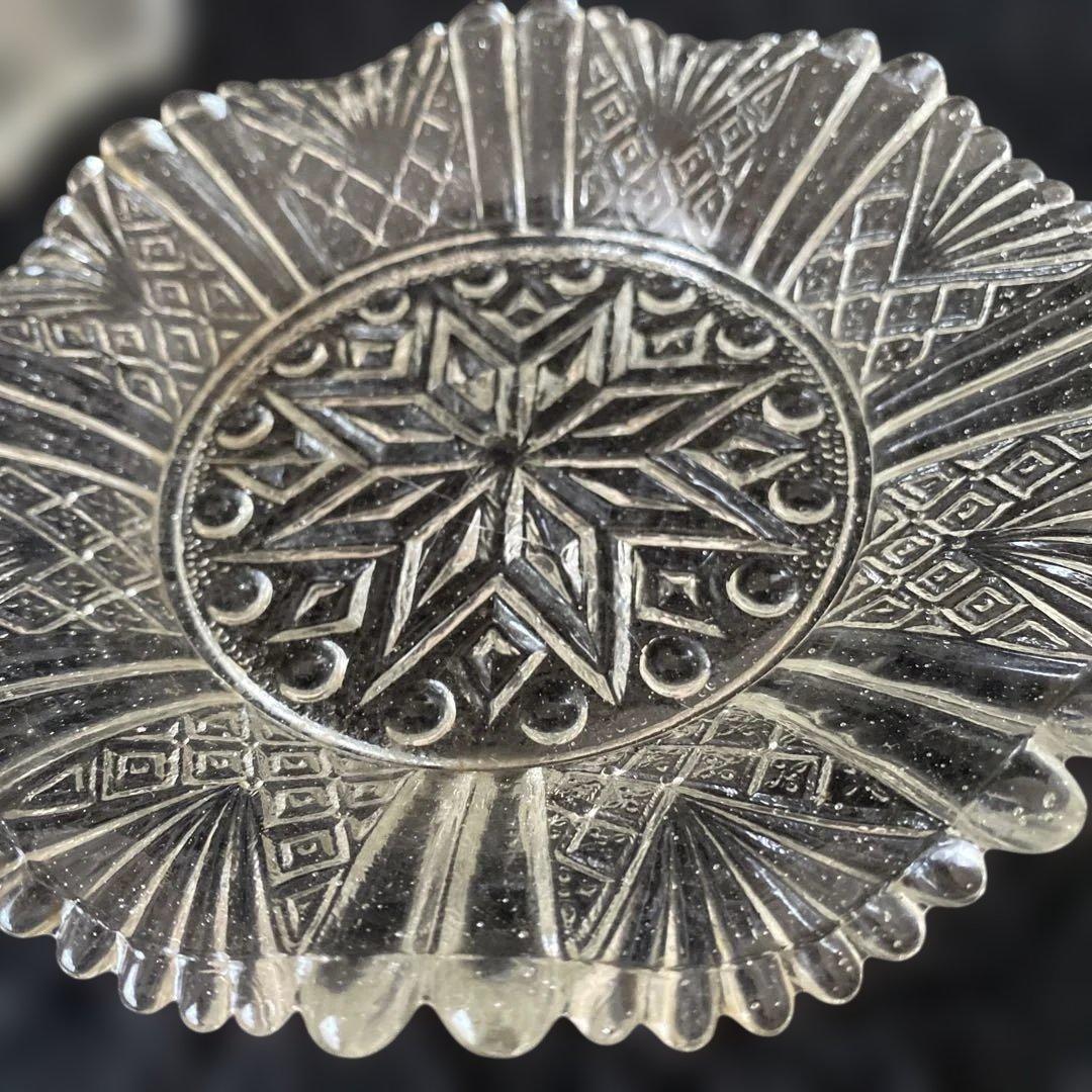 骨董 アンティーク プレスガラス皿 古ガラス 民芸 明治 大正　2個セット