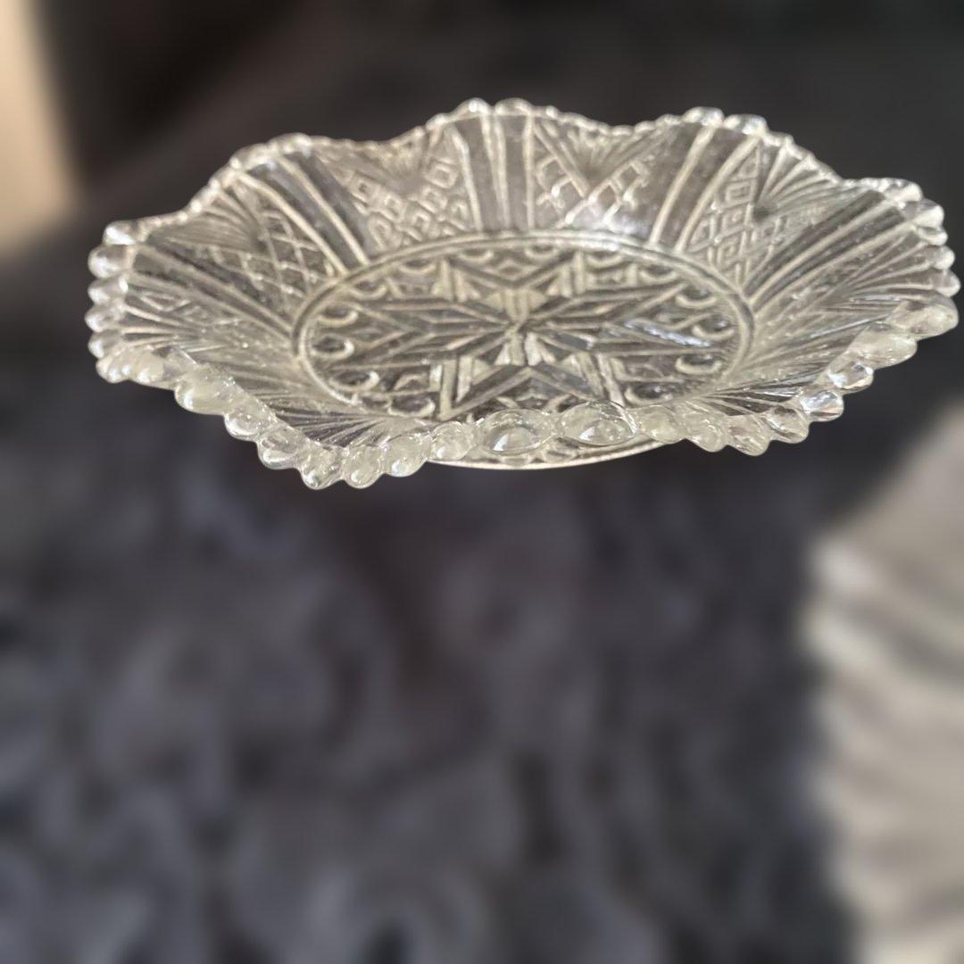 骨董 アンティーク プレスガラス皿 古ガラス 民芸 明治 大正　2個セット