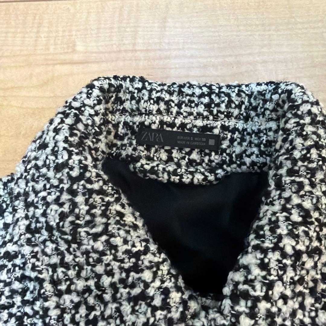 ZARA ザラ テクスチャードポケットシャツジャケット 白黒 ジャケット S