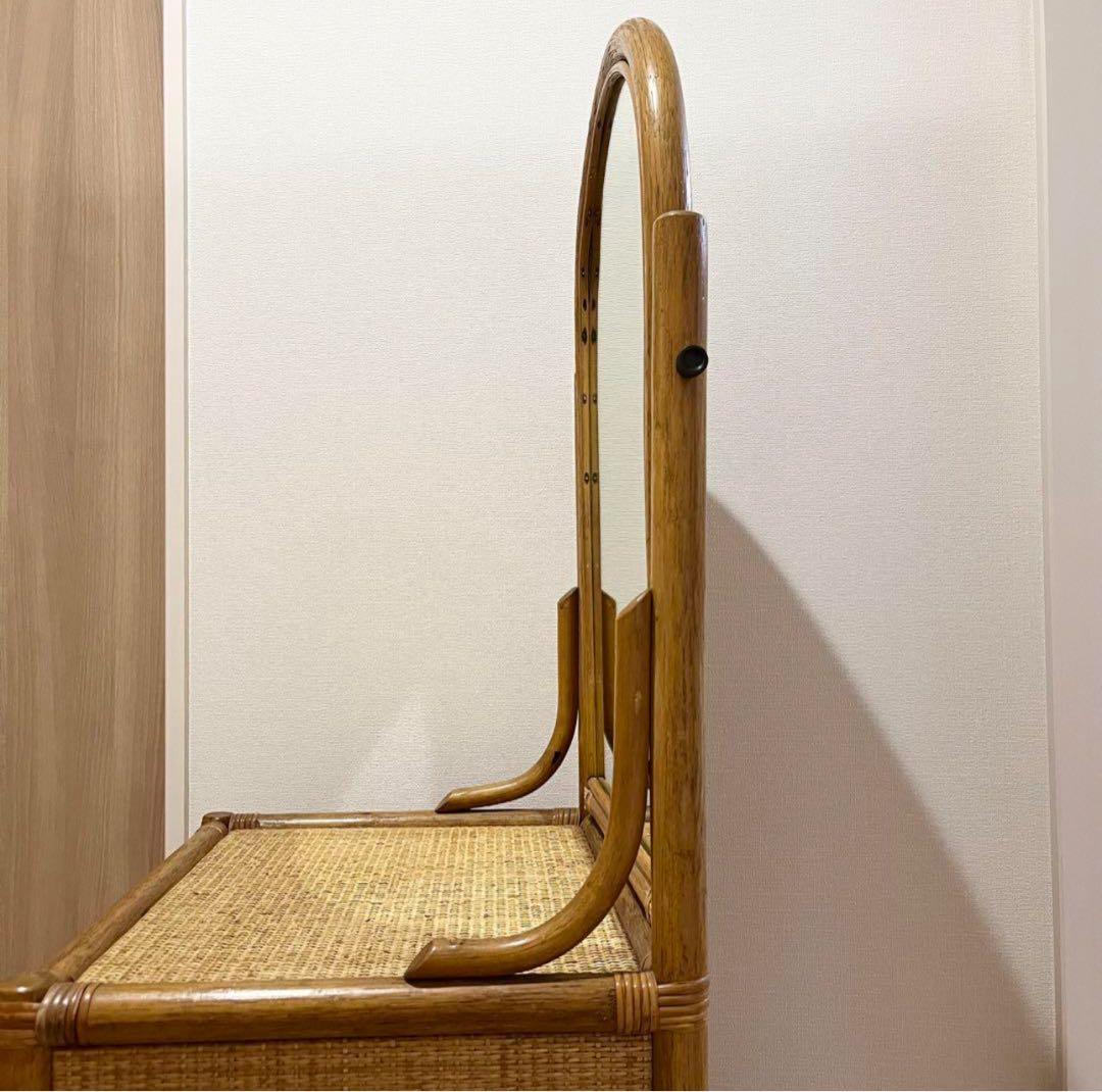 （極美品）ラタンドレッサー　スツール　鏡台　椅子　化粧台　家具