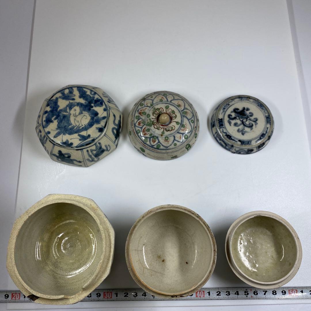 専用　16世紀　安南合子　3点　直径10.4・8㎝　トヒチ　東な7-0201①