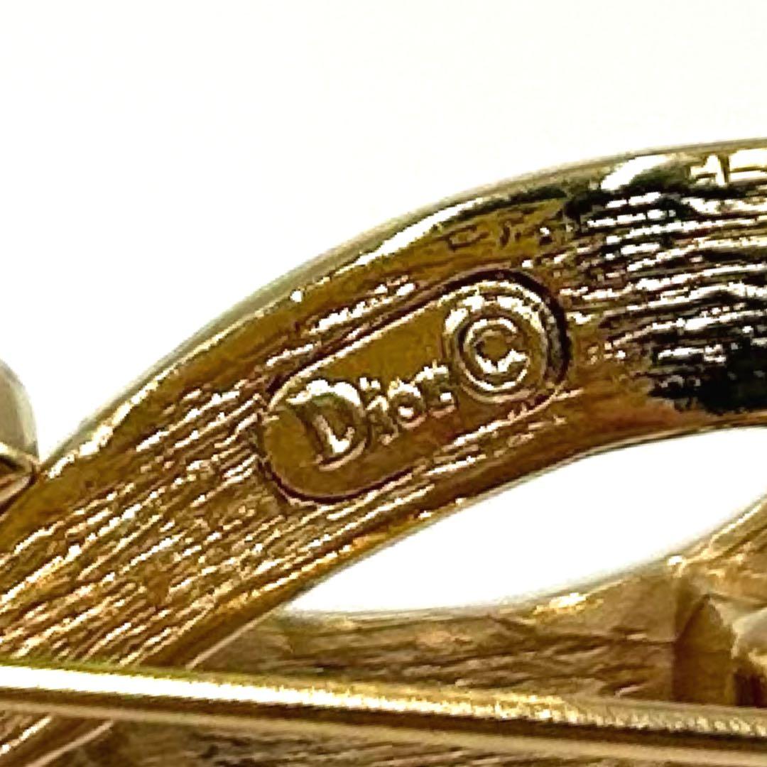 【美品】Christian Dior　リボン　ブローチ　ラインストーン　袋付き