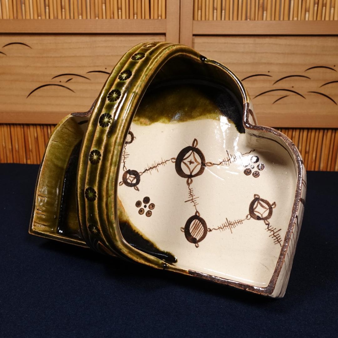 名工 加藤光右衛門 織部 手付鉢 共箱