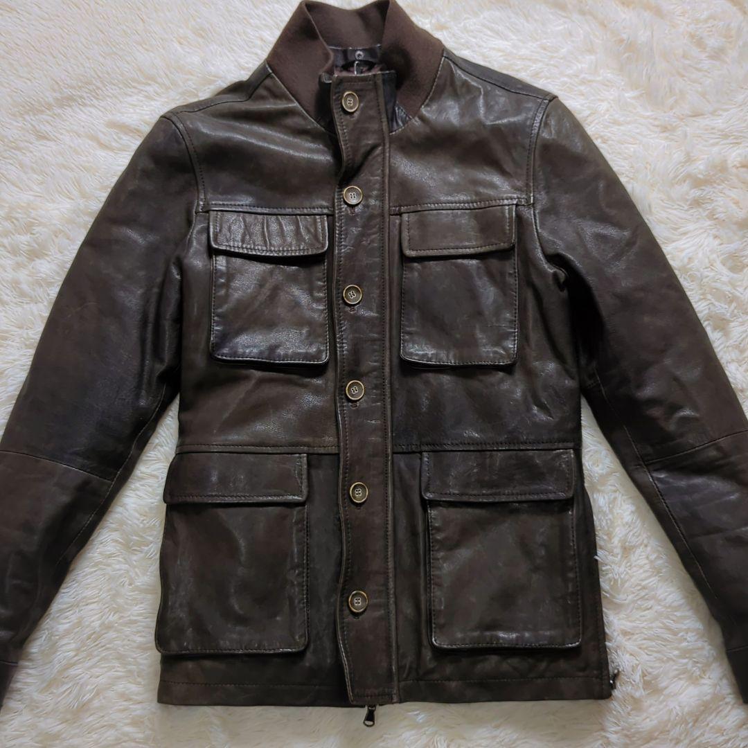 【美品】EMMETI ラムレザー ライダース ミリタリー ファー付き