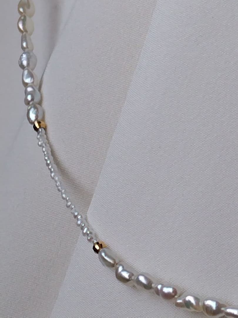 K18 ２種類の、アコヤ真珠ケシパールの、ネックレス