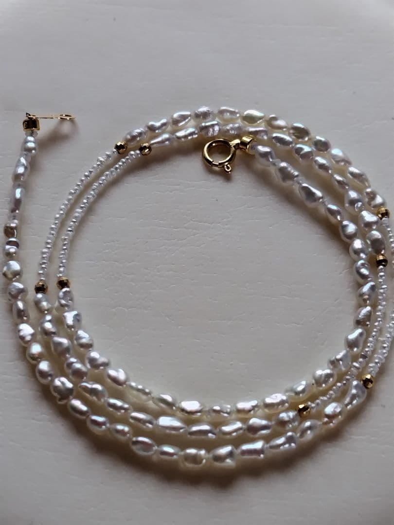 K18 ２種類の、アコヤ真珠ケシパールの、ネックレス