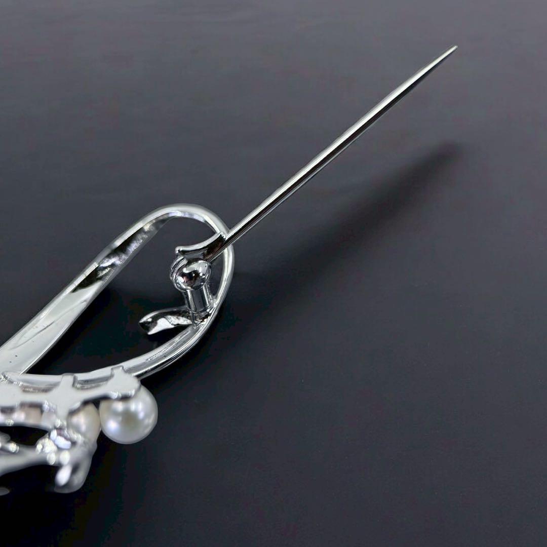 【未使用保管品】ミキモト　アコヤ　本真珠　ブローチ　コサージュ　シルバー