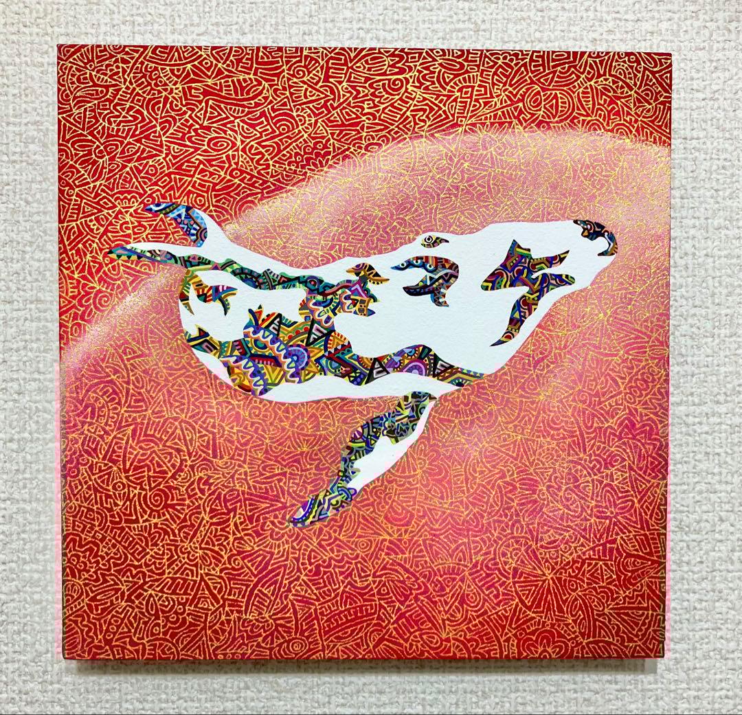 値下げ　原画　鯨　動物画　絵画　アクリル画　現代アート　細密画　手描き　一点物