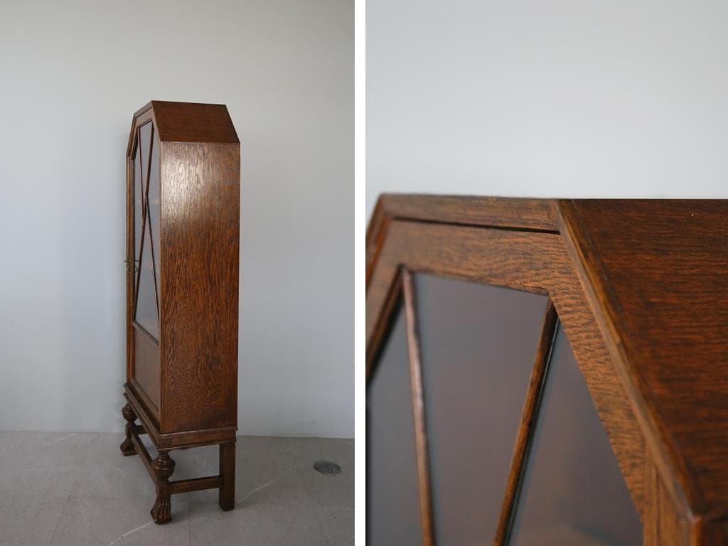 英国アンティークアールデコ様式キャビネット/木製本棚/食器棚/飾り棚91-134