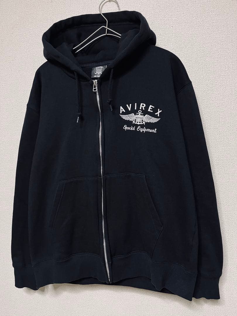 AVIREX バーシティ ロゴ スウェット ジップ パーカー 黒 L