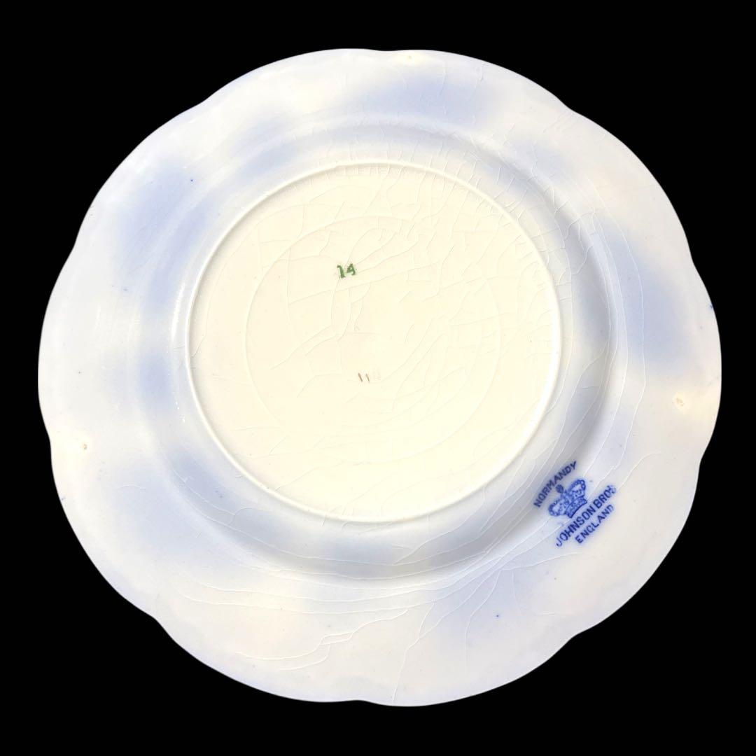 英国アンティーク19世紀 ジョンソンB ノルマンディーフローブルー皿