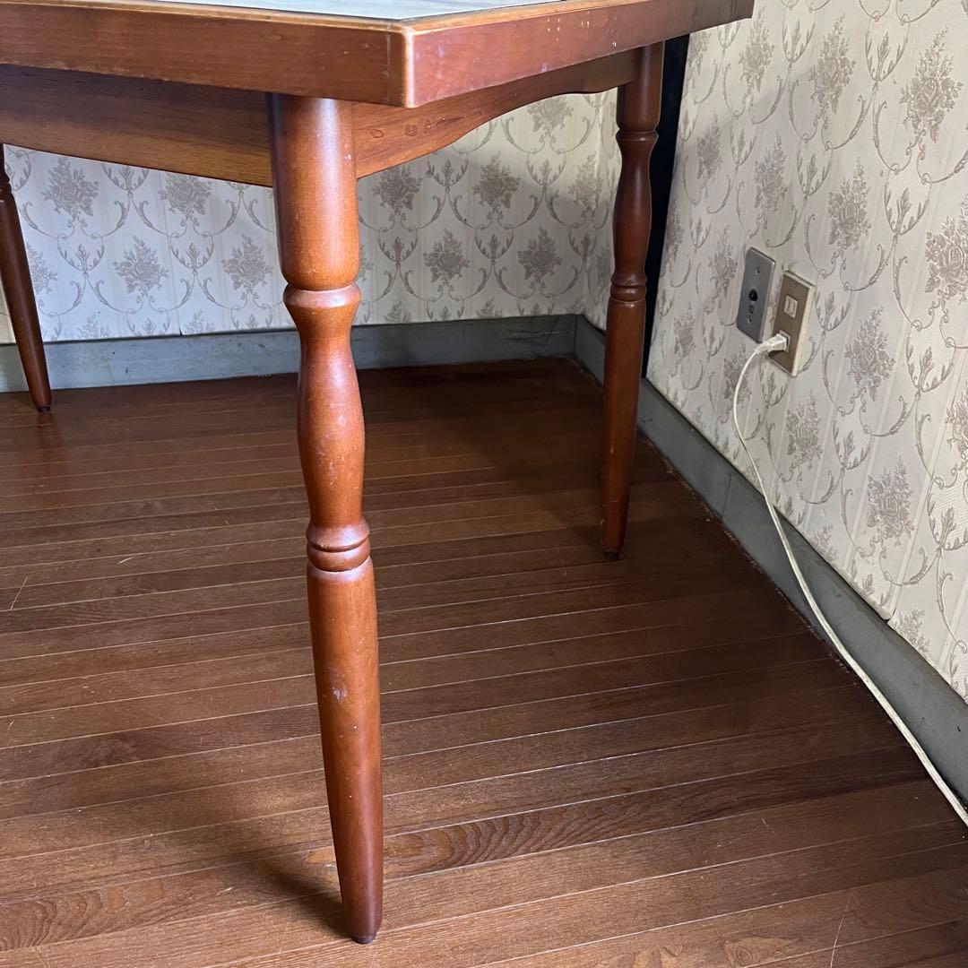 【アンティーク】昭和レトロ 大理石柄 木製ダイニングテーブル 石目天板 古民家