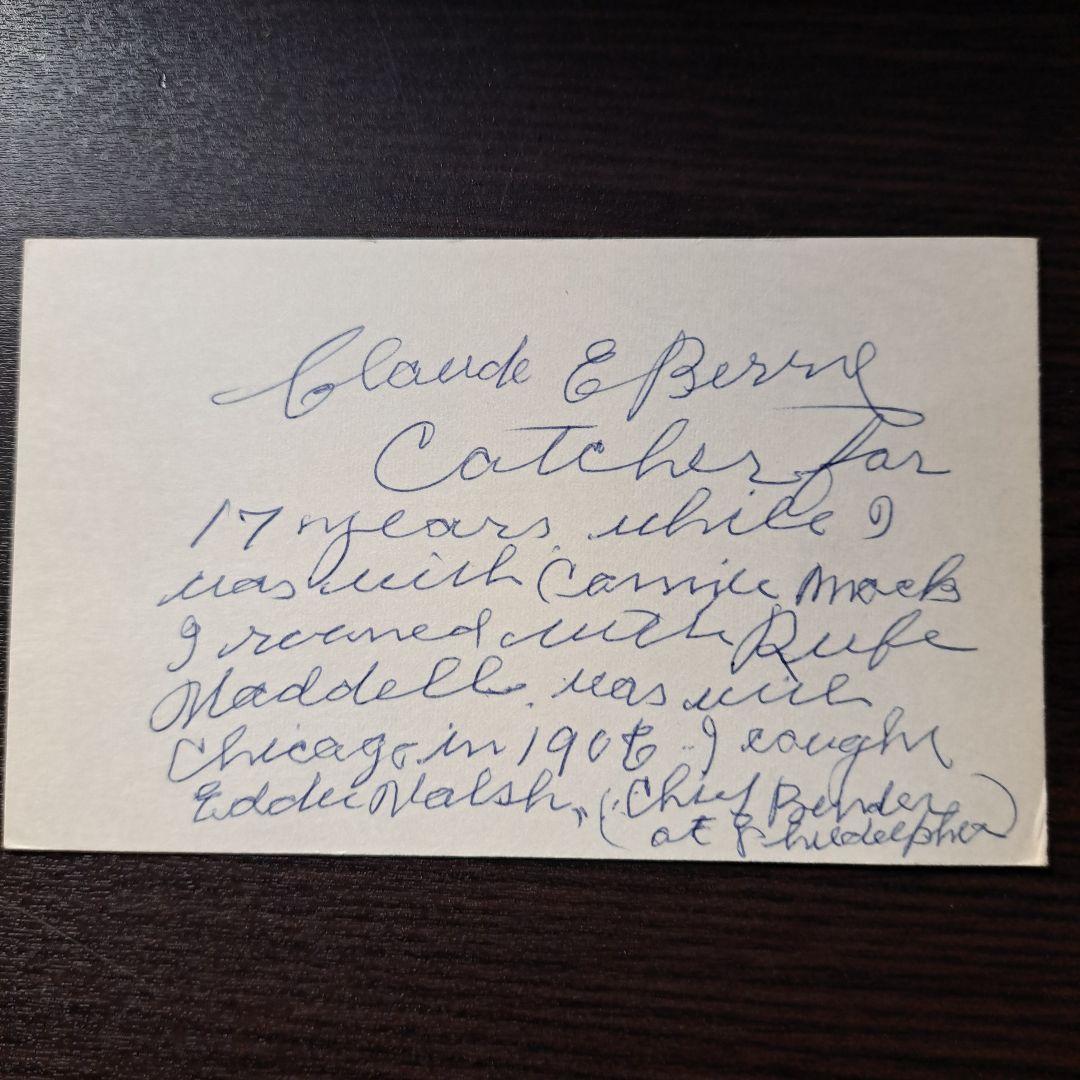 クラウド・ベリー　直筆サイン　メッセージ・カード　MLB 歴史