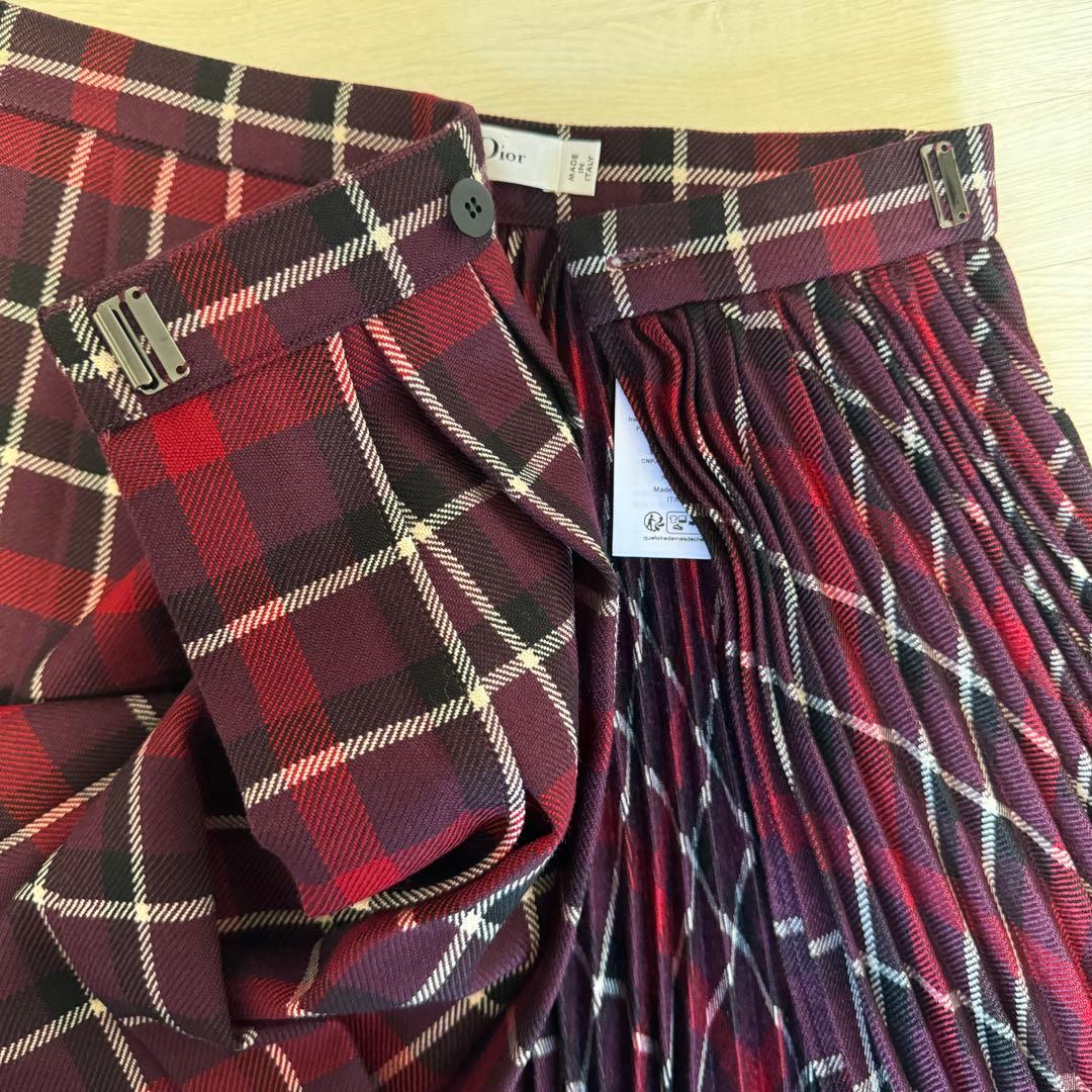 未使用☆正規品　Dior　赤チェック プリーツスカート　ラップスカート