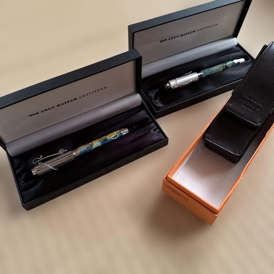 ゴッホ美術館 万年筆 ローラーペン　本革ペンケース　3点セット