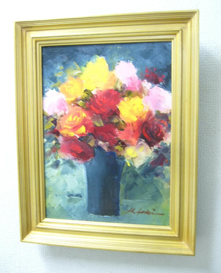 絵画 油絵 青木今陽 肉筆油絵 静物画 薔薇の花