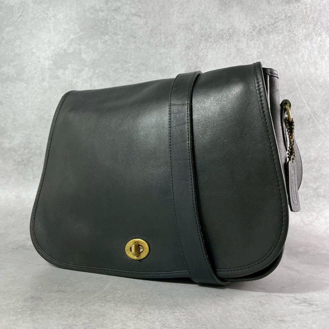 美品✨オールドコーチ　ショルダーバッグ　ターンロック　USA製 レザー　ブラック