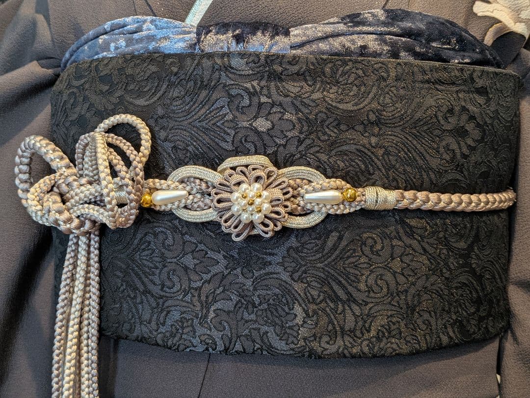 振袖フルセット 身丈152裄63.5 チャコールグレー 黒 金彩 成人式 逸品