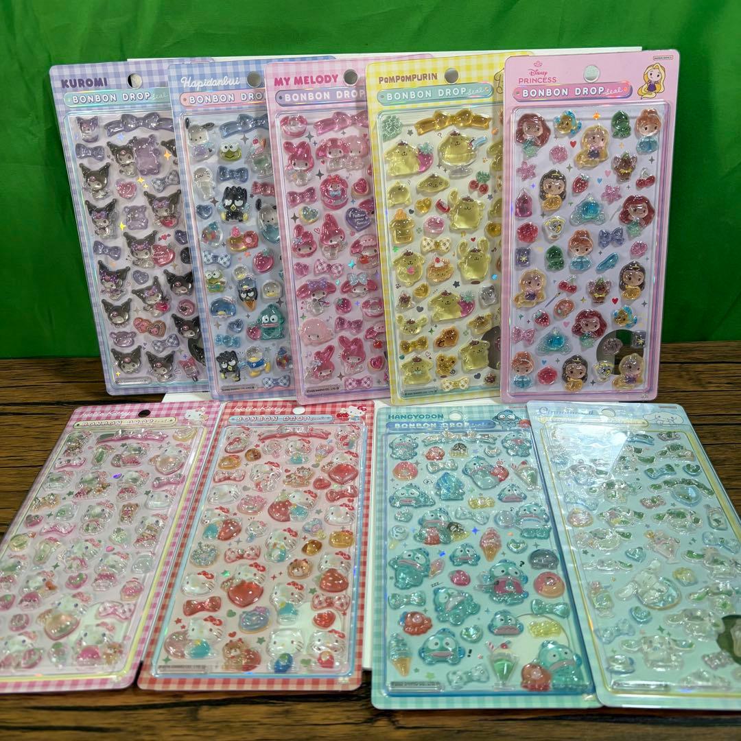 【正規品】サンリオ　ディズニープリンセス　ボンボンドロップシール 9枚セット