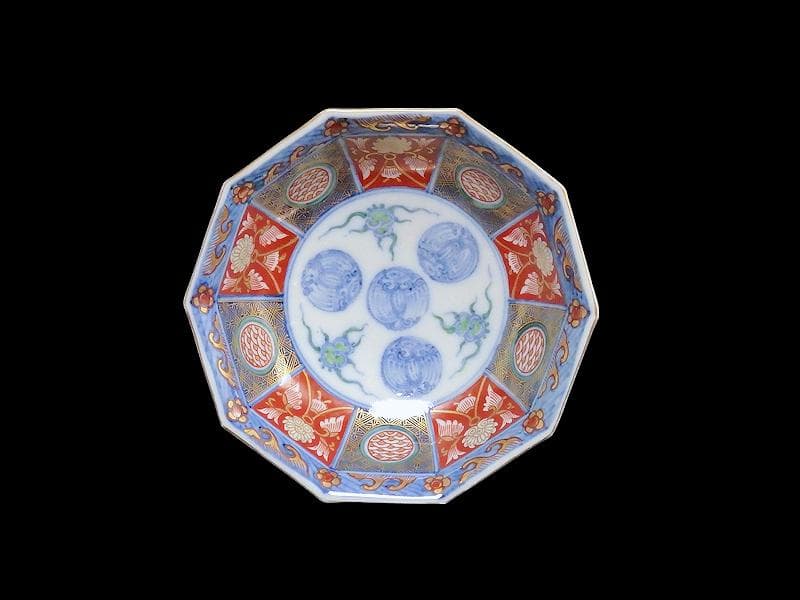 大聖寺伊万里　金襴手　鳳凰に雲　花に青海波の図　八角膾皿　D737AS-fbsv