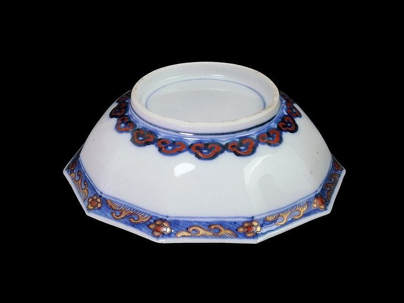 大聖寺伊万里　金襴手　鳳凰に雲　花に青海波の図　八角膾皿　D737AS-fbsv