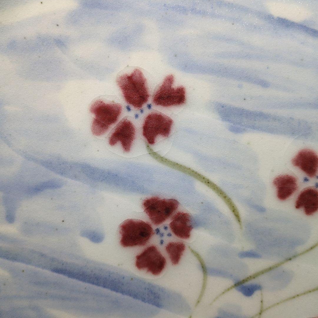 斉山窯 太田恵 作 色絵 花文 大皿 口径約31cm