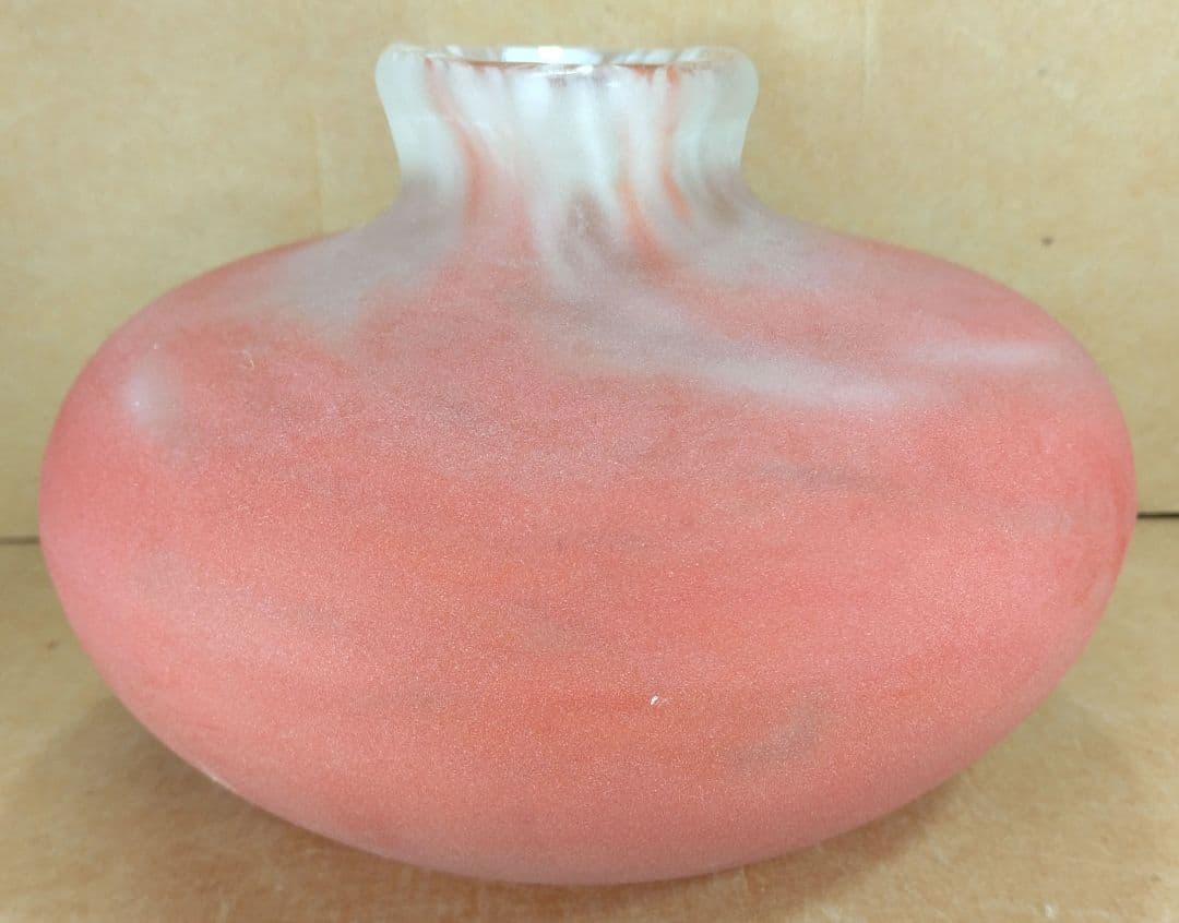 【本物保証】藤田喬平 手吹 花瓶(赤系,耳付) 共箱 美品