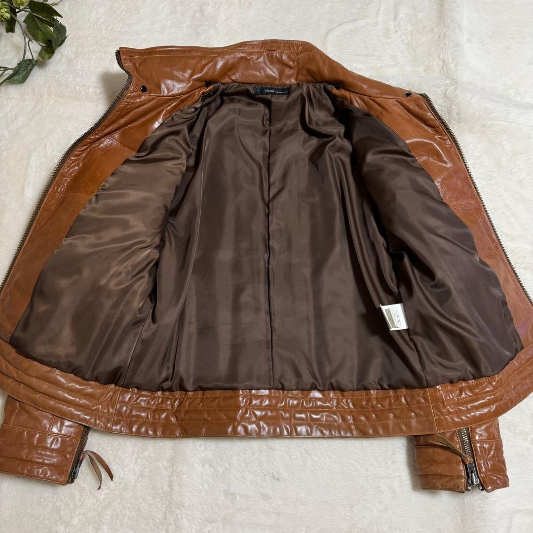 美品　harfu 馬革レザー　ダウンライダースジャケット　メンズXLキャメル
