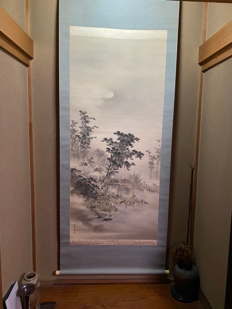 風景画 水墨画 掛軸 馬