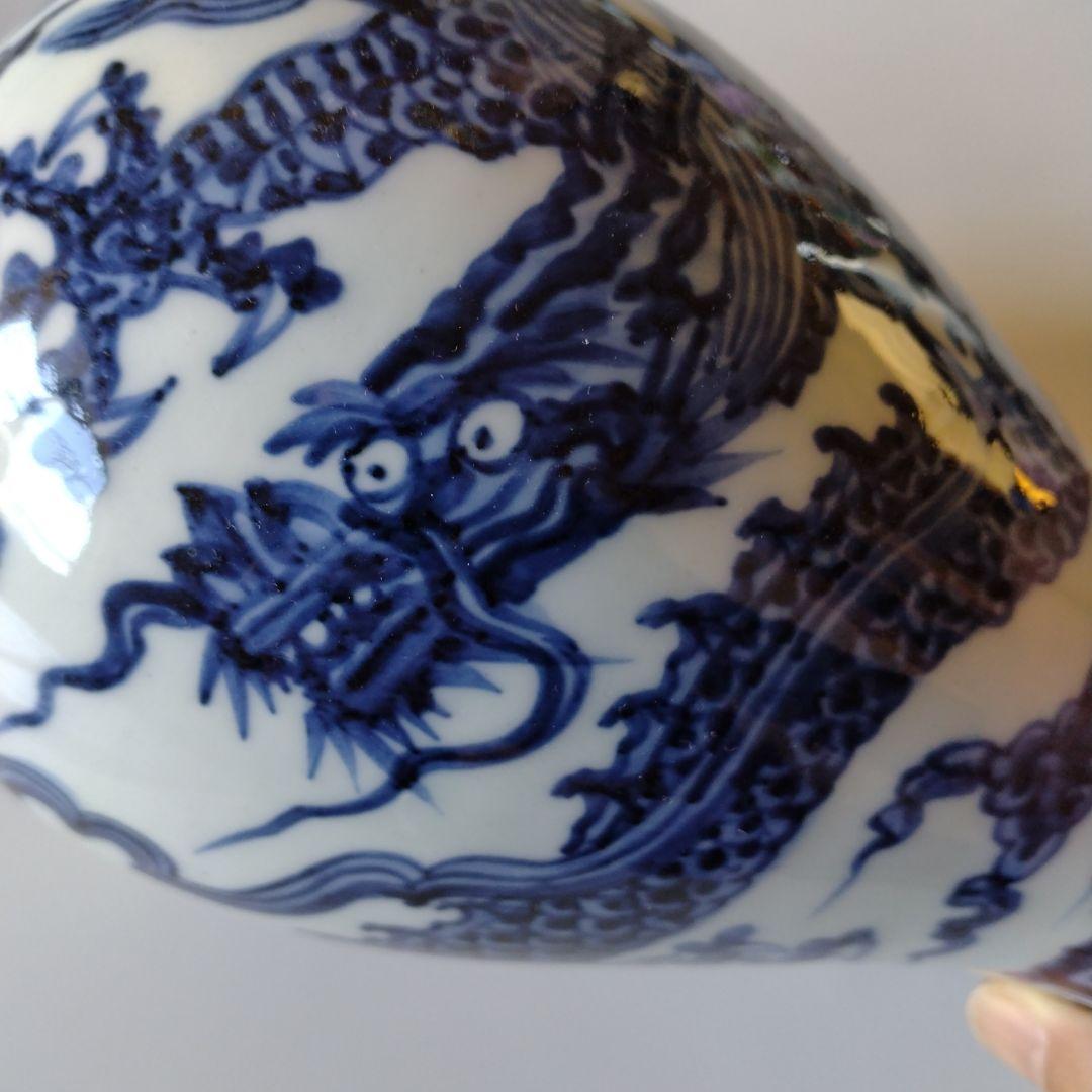 景徳鎮 青白磁 青花龍紋瓶 ドラゴン模様 壺