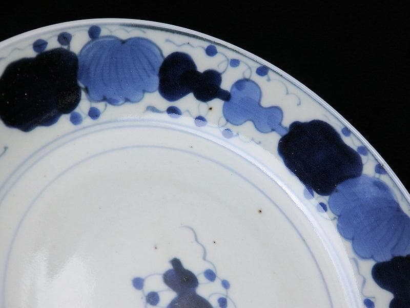 くらわんか　染付　瓢箪に葉紋様の図　５寸半皿　E523AS-CIg