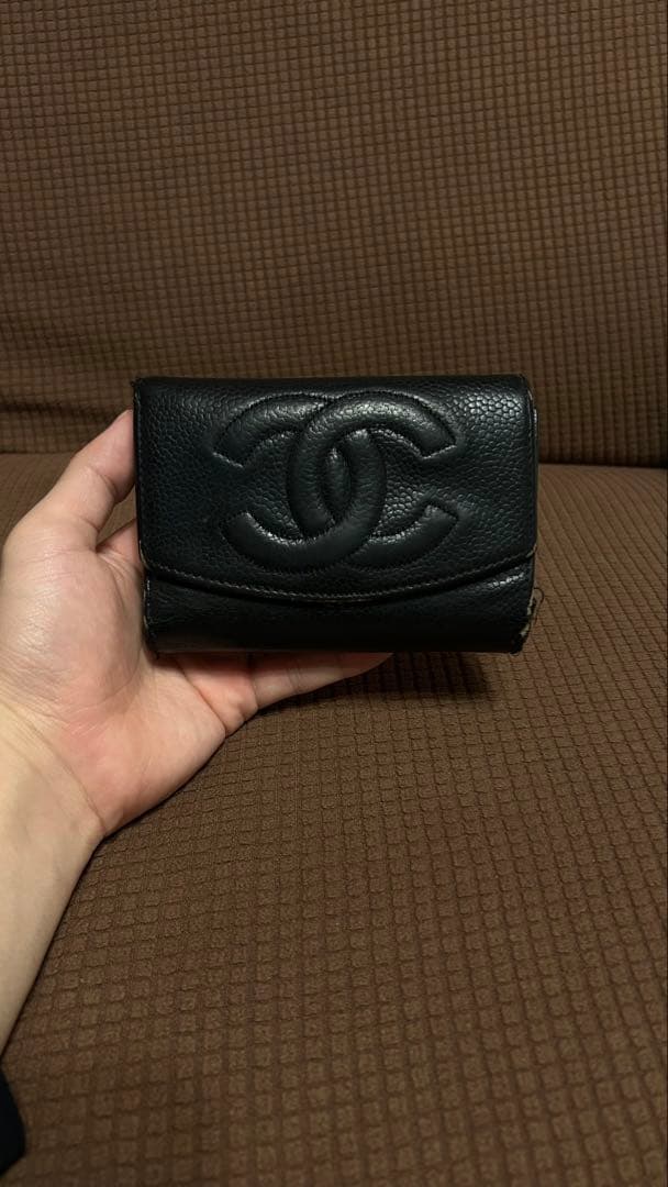 CHANEL 三つ折り財布 黒 レザー