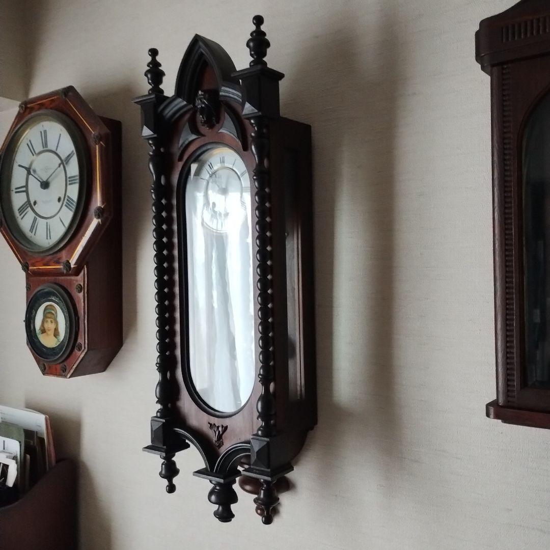 ナ*ナ様 掛時計　３面ガラス　巻き鍵付き　柱時計 　ゼンマイ式