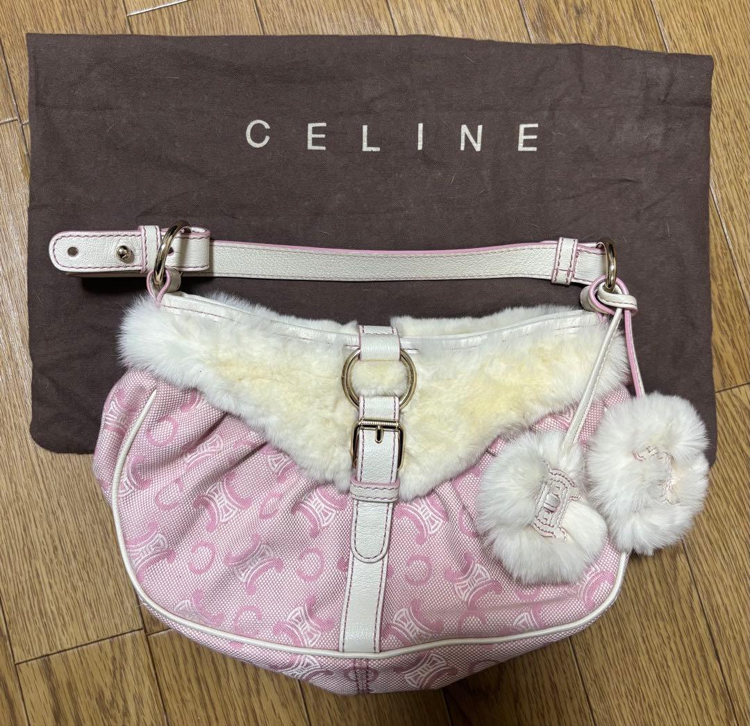 ベ*ン様 セリーヌ ハンドバッグ ピンク　ラビットファー