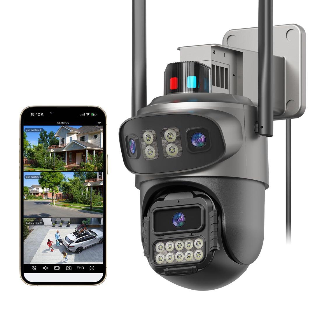 防犯カメラ 三つ監視画面 WiFi 接続 監視カメラ 屋外 355°広角撮影