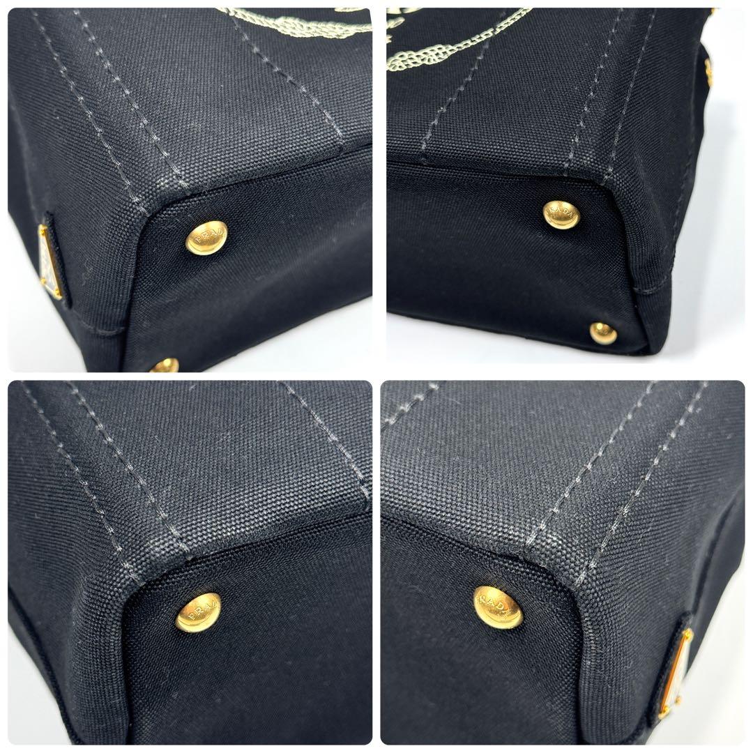 極美品✨ PRADA カナパ S 2way ショルダー付 ストライプ 黒