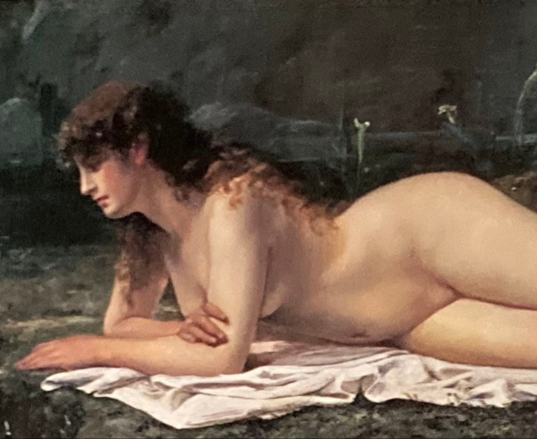 絵画/人物画/山本芳翠 [横たわる裸婦] M12号/油彩画/画集付き/豪華額装品