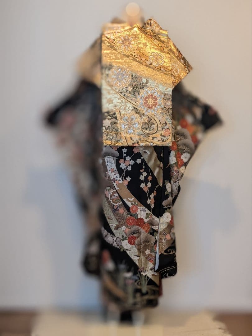 ྈ ྈ様 振袖フルセット 身丈173裄68 ロング丈 黒 古典柄 金彩 成人式