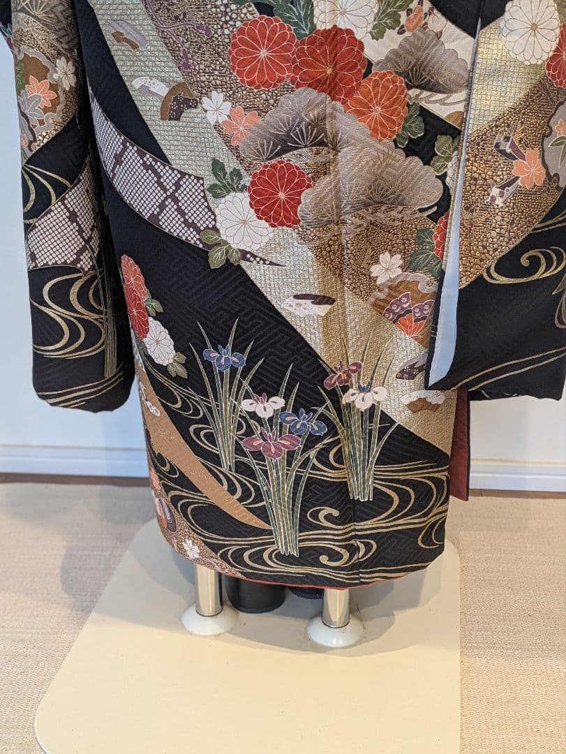 ྈ ྈ様 振袖フルセット 身丈173裄68 ロング丈 黒 古典柄 金彩 成人式