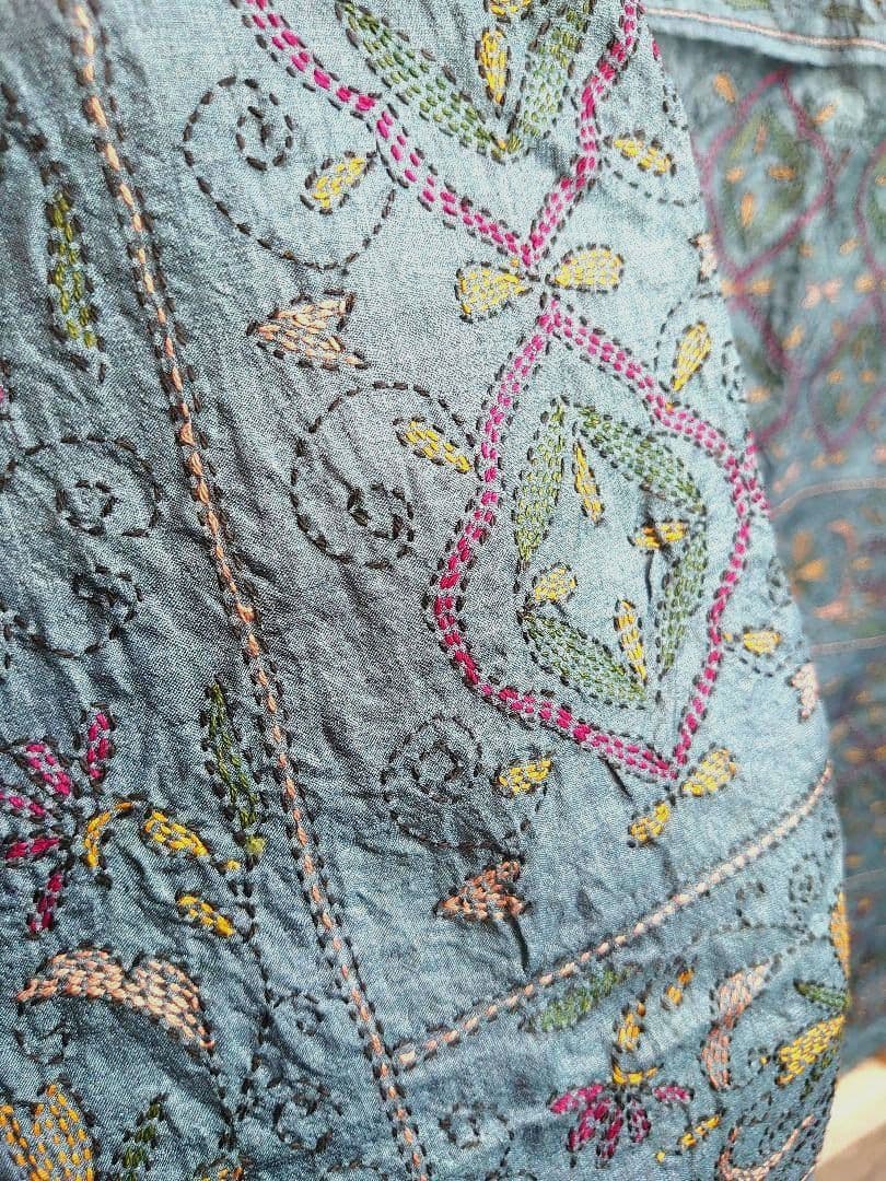 超希少　インド　カンタ刺繍サリー　BL