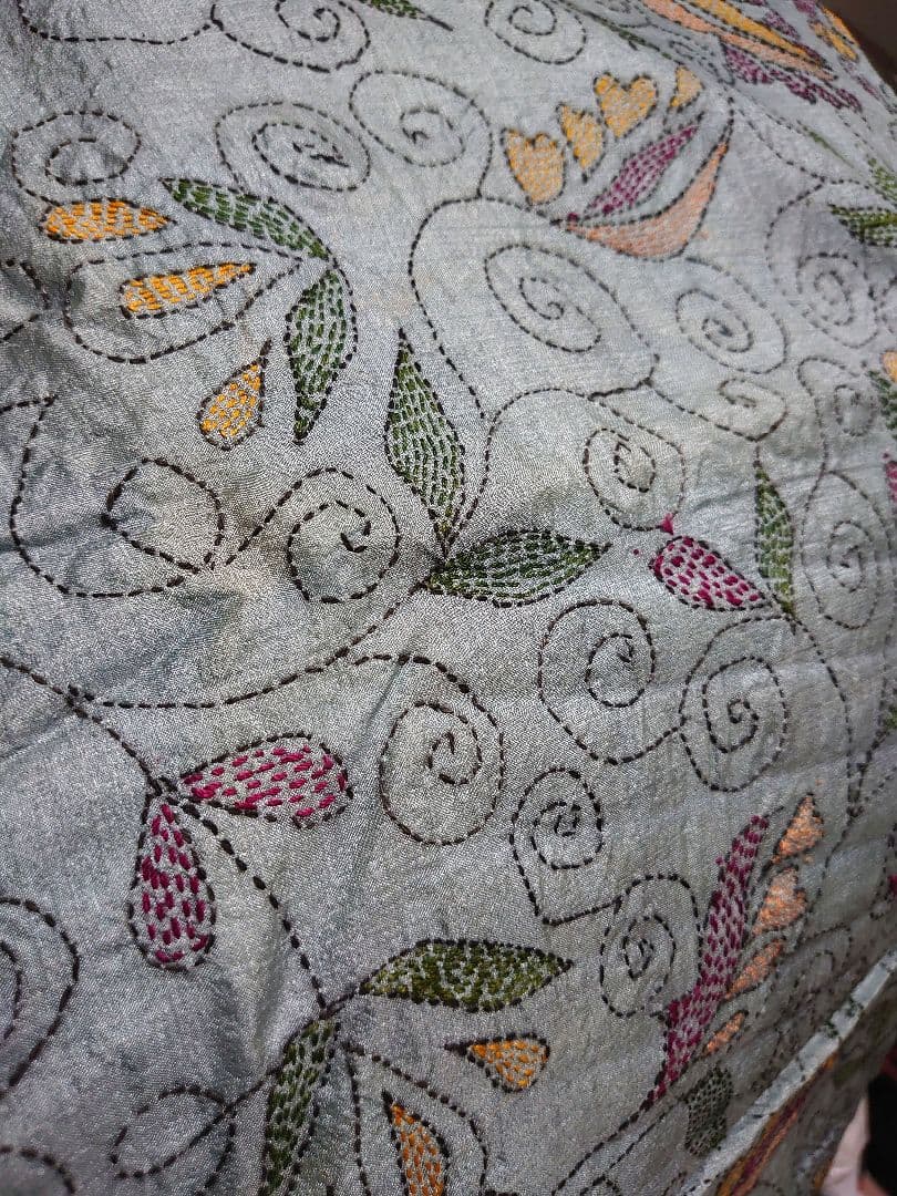 超希少　インド　カンタ刺繍サリー　BL