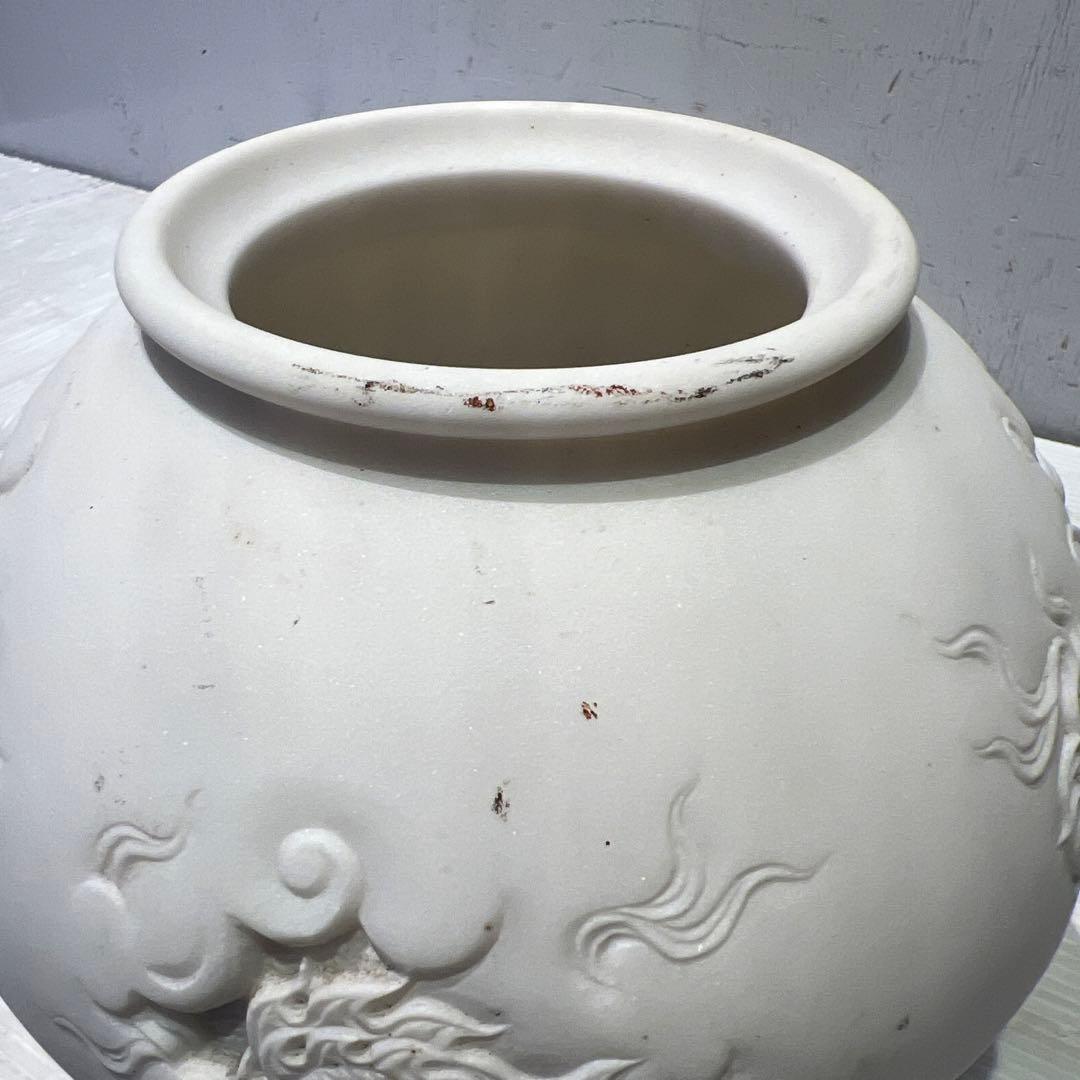 白　大理石　ドラゴン　彫刻　オブジェ　花器　壺　インテリア　希少