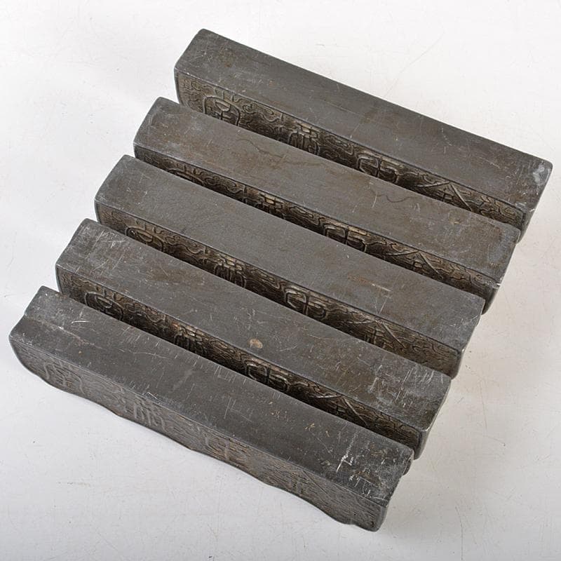 中国　古錫　漢詩刻　屏風鎮　大冠鎮一枚　小冠鎮五枚　時代箱二箱　M　R7224B