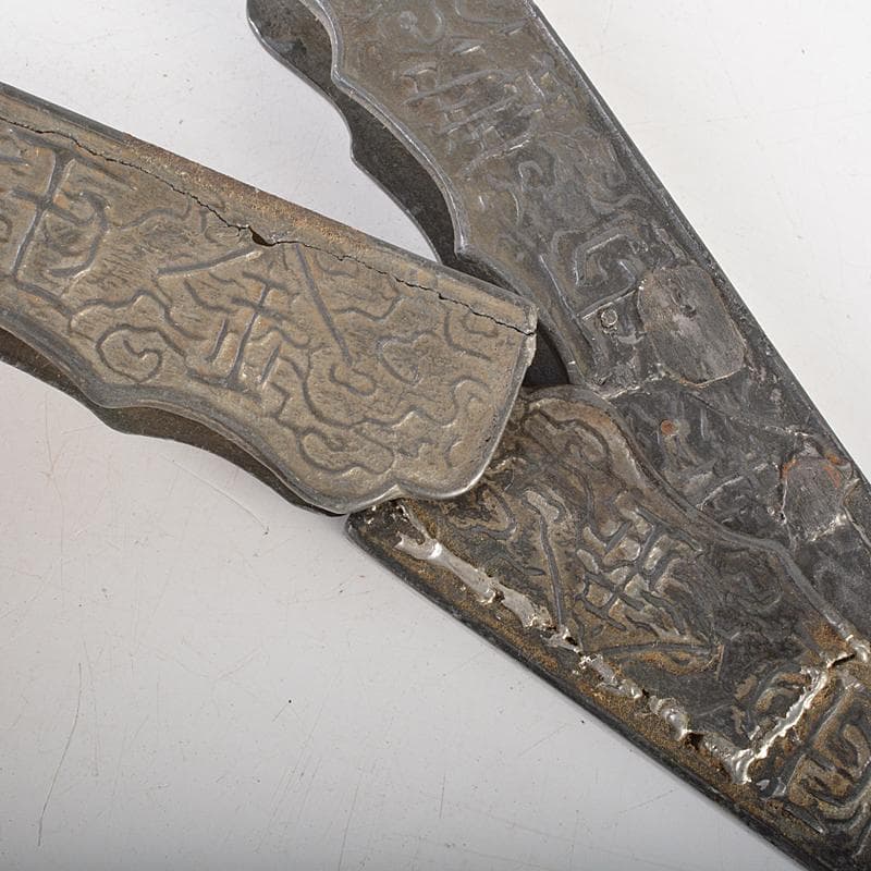 中国　古錫　漢詩刻　屏風鎮　大冠鎮一枚　小冠鎮五枚　時代箱二箱　M　R7224B