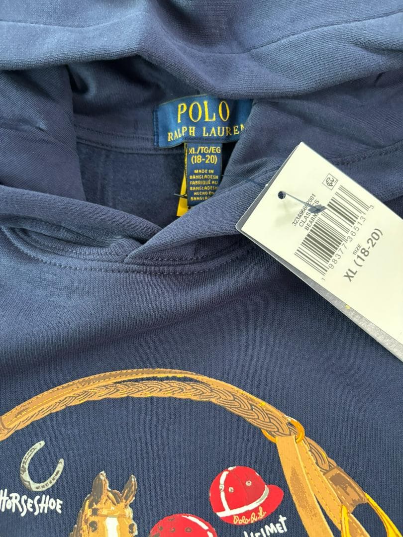 今季新品ラルフローレンスウェットポロベア パーカー紺色　ボーイズLX170