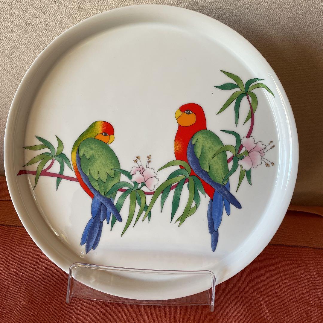 カラフルなインコの絵皿27センチ