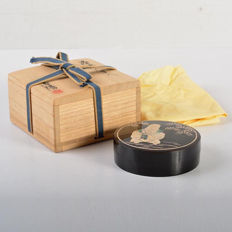 茶道具　清陽造　螺鈿装飾　寿老人貝入　香合　共箱　V　6244