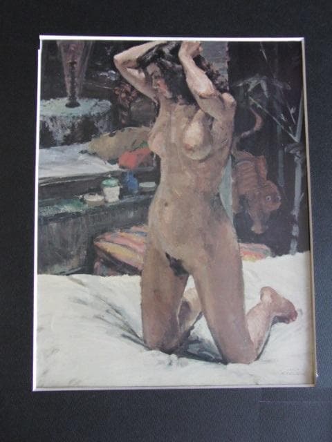 高光一也、【鏡の前の裸婦】、希少な大判額装用画集より、新品額装付、状態良好